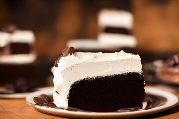 chocolate cake, a sweet and sugary food, yummy and fatty dessert