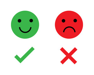 The right and wrong mark. Emoji shows feelings of happiness and sadness. Vector illustration in flat design. isolated on white background.