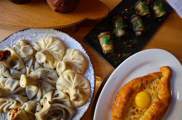 Khinkali and khachapuri. Georgian cuisine