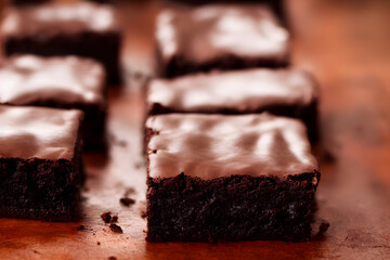 chocolate brownies, a sweet and sugary snack, high calorie food