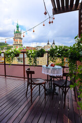 An empty table in a restaurant. Lviv