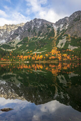 Popradske Pleso beautiful mountain lake in Slovakia in autumn.