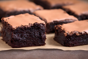 chocolate brownies, a sweet and sugary snack, high calorie food