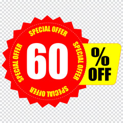60 percent discount sign icon. Sale symbol. Special offer label