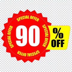 90 percent discount sign icon. Sale symbol. Special offer label