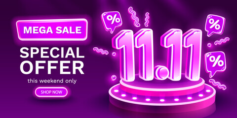 Special offer, shopping day 11.11, marketing poster. Vector