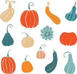 A set of Halloween pumpkin watercolor art autumn season symbol