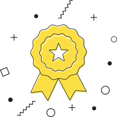 Winner medal sign. Success icon. Award reward symbol. Glory or Honor. Yellow circles pattern. Classic success icon. Geometric elements. Illustration