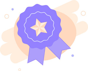 Medal award with star icon in a flat cartoon design. Illustration