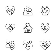 Family icon set in thin line style
