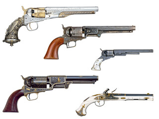 Old historical western guns and pistols isolated - 539811813