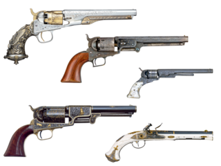 Old historical western guns and pistols isolated