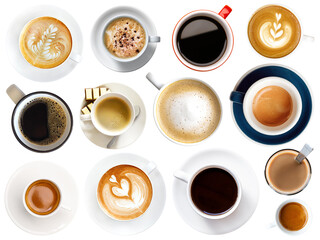 Coffee cup assortment isolated top view - 539811820