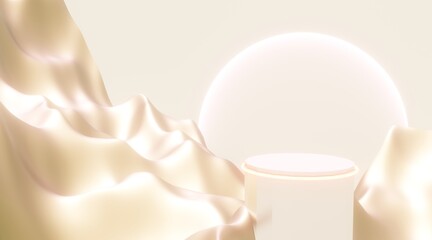 Soft podium backdrop for product display with dreamy landscape background 3d render