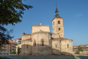 Fototapeta na wymiar Ensemble of the Romanesque church of San Millan in Segovia, Spain, seen from the apse