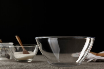 Empty cooking utensils on the kitchen table, close-up