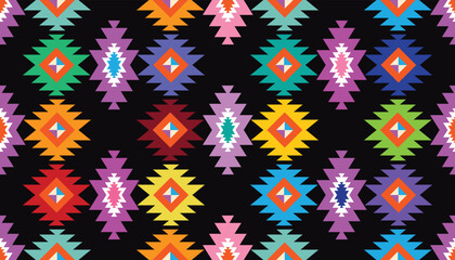 Fototapeta na wymiar Colorful tribal boho mexican geometrical print. Abstract seamless aztec, mayan, navajo, latino pattern Ethnic hipster background indian, american, asian texture. Vector illustration 