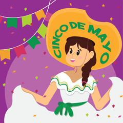 Colored cinco de mayo poster with female dancer character Vector