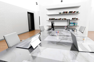 Co-working corporate office interior. Interior and business design. 3d Illustration