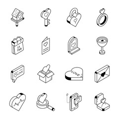 Line Isometric Icons of Love and Romance

