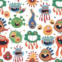 Fotobehang Cute germ and bacteria vector cartoon seamless pattern background for wallpaper, wrapping, packing, and backdrop. © Roi_and_Roi