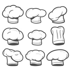 Chef hats vector cartoon set isolated on a white background.