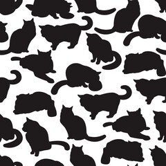 Cats black silhouette vector cartoon seamless pattern background for wallpaper, wrapping, packing, and backdrop.