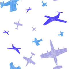 pattern with airplane. Seamless children's pattern with drawn airplanes in purple shades. Minimalistic pattern with colorful planes.