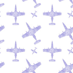 seamless pattern with airplane. Seamless children's pattern with drawn airplanes in purple shades. Minimalistic pattern with colorful planes.