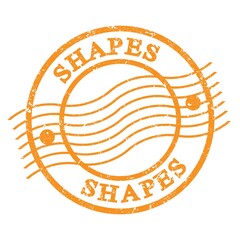 SHAPES, text written on orange  postal stamp.