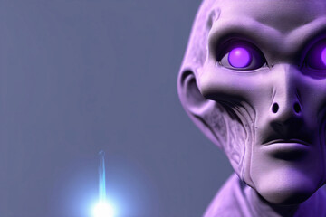 Obraz premium fantasy illustration of small gray alien lifeform from reticuli system and violet light