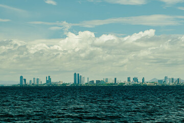 Naklejka premium Nature of beach with sky, pattaya city,wide paradise background with colorful, Pattaya , Thailand