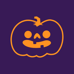 Carved pumpkin simple icon. Halloween jack o lantern funny pictogram.