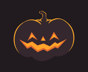 Halloween pumpkin illustration. Funny Jack O Lantern glowing from inside. Flat design on dark background.