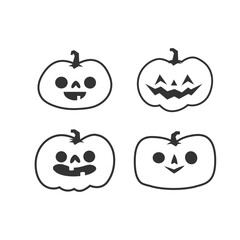 Jack o lantern icons. Halloween carved pumpkins simple illustrations.
