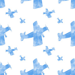 pattern with airplanes. Seamless children's pattern with drawn airplanes in purple shades. Minimalistic pattern with colorful planes.