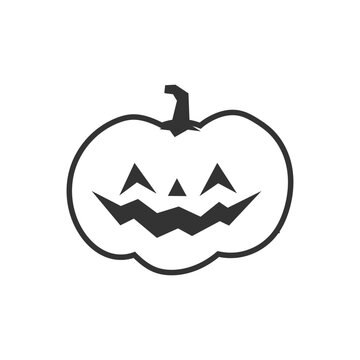 Carved pumpkin simple icon. Halloween jack o lantern funny pictogram.
