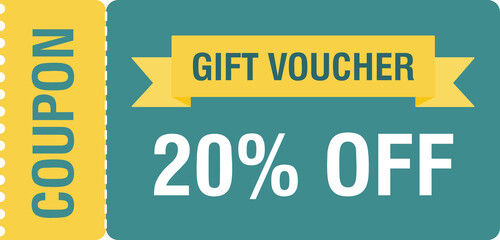 Coupon mockup with 20 percent off. Discount voucher, gift coupon. Coupon promotion sale. Illustration