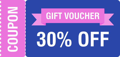 Coupon mockup with 30 percent off. Discount voucher, gift coupon. Coupon promotion sale. Illustration