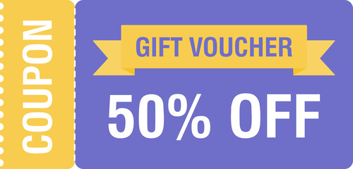 Coupon mockup with 50 percent off. Discount voucher, gift coupon. Coupon promotion sale. Illustration