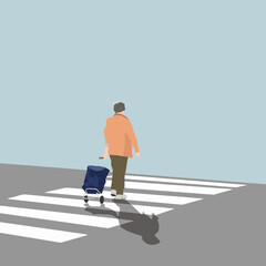 Elderly woman walking on padestrian crossing