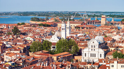Naklejka na ściany i meble Venezian City view from top of the Markus Tower to the lagoon city