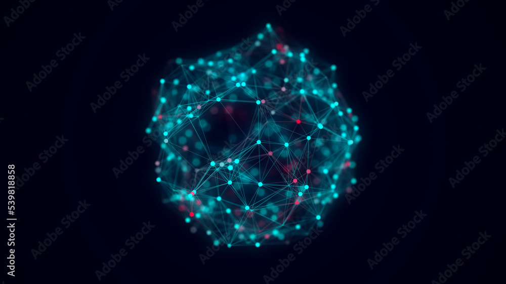 Aufkleber abstract blue sphere with connecting dots and lines. wireframe technology sphere. big data visualiza