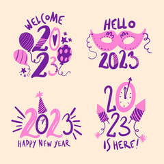 set of hand drawn icons new year party pattern with balls