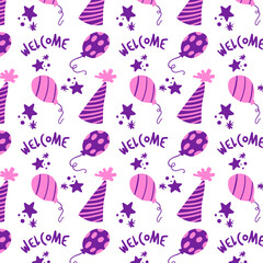 set of hand drawn icons new year party pattern with balls