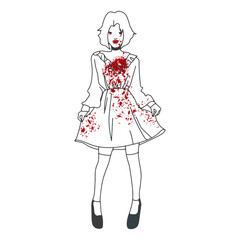 doodle vampire girl in a dress with blood