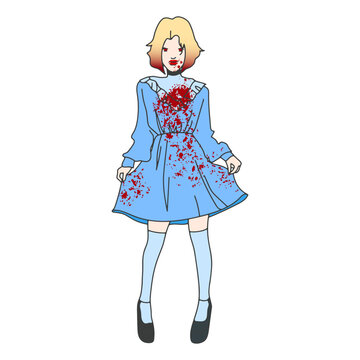 illustration vampire girl in a dress with blood
