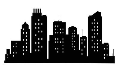 Fototapeta premium Vector city silhouette. Modern urban landscape. High building with windows. Illustration on white background