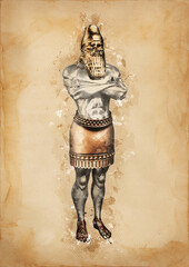 King Nebuchadnezzar's Dream Statue (Daniel's Prophecies) Antique Design Illustration - obrazy, fototapety, plakaty