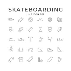Set line outline icons of skateboarding